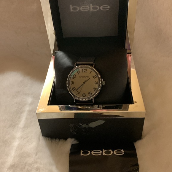 🎅 BEBE Black / Silver Watch Rhinestone Bezel NIB - Picture 6 of 12